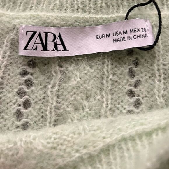 Zara Mint Green Alpaca Wool Blend Cropped Cable Knit Cropped Sweater Size Medium - Picture 9 of 10